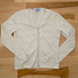 White Knit Cardigan Lace Trim Sequin Coquette